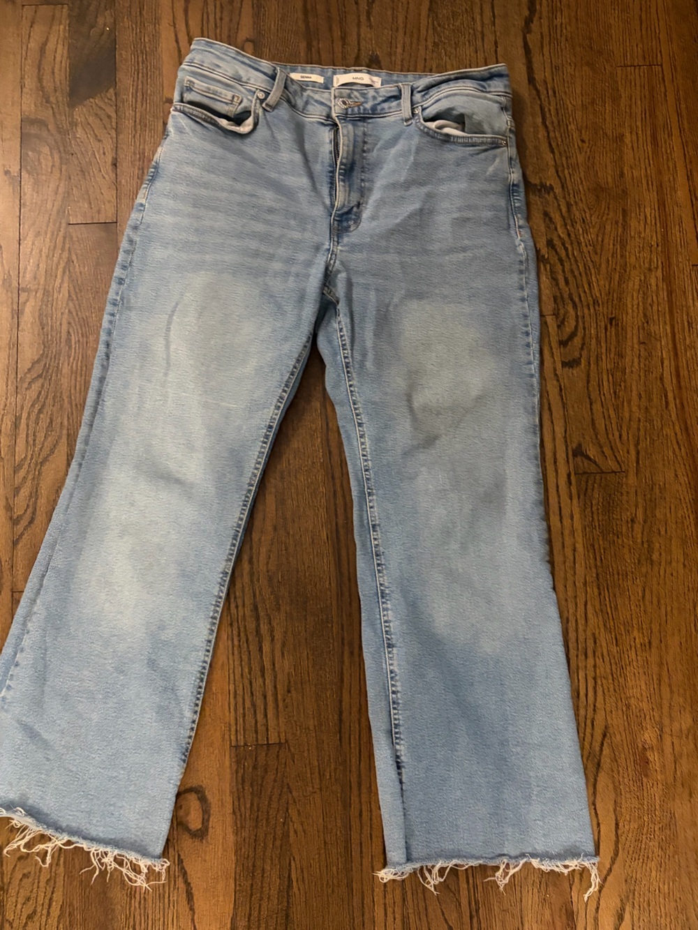 Mango Sienna MNG Light Blue Wide Leg Jeans raw hem size 12